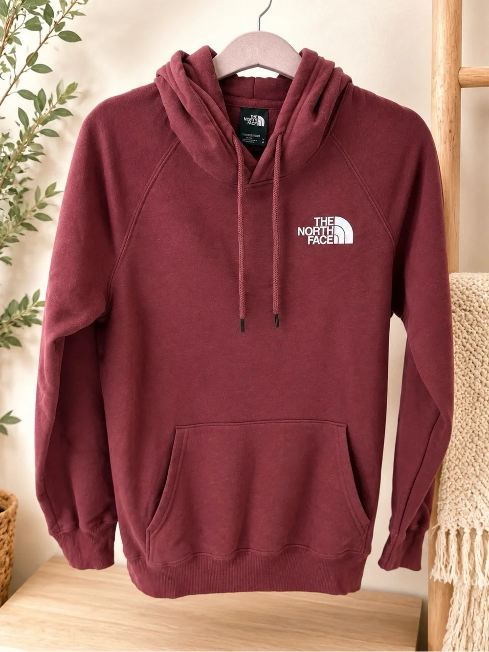 The North Face Men's Maroon Crewneck Hoodie with White Logo - Picture 2 of 2